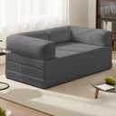 Tri-Fold Foldable Mattress, Convertible Folding Sofa Bed with Removable Arms & Washable Cover, All-in-One Portable Mattress Floor Sofa Bed, No Assembly Required & Non-Slip, Queen Size, Grey