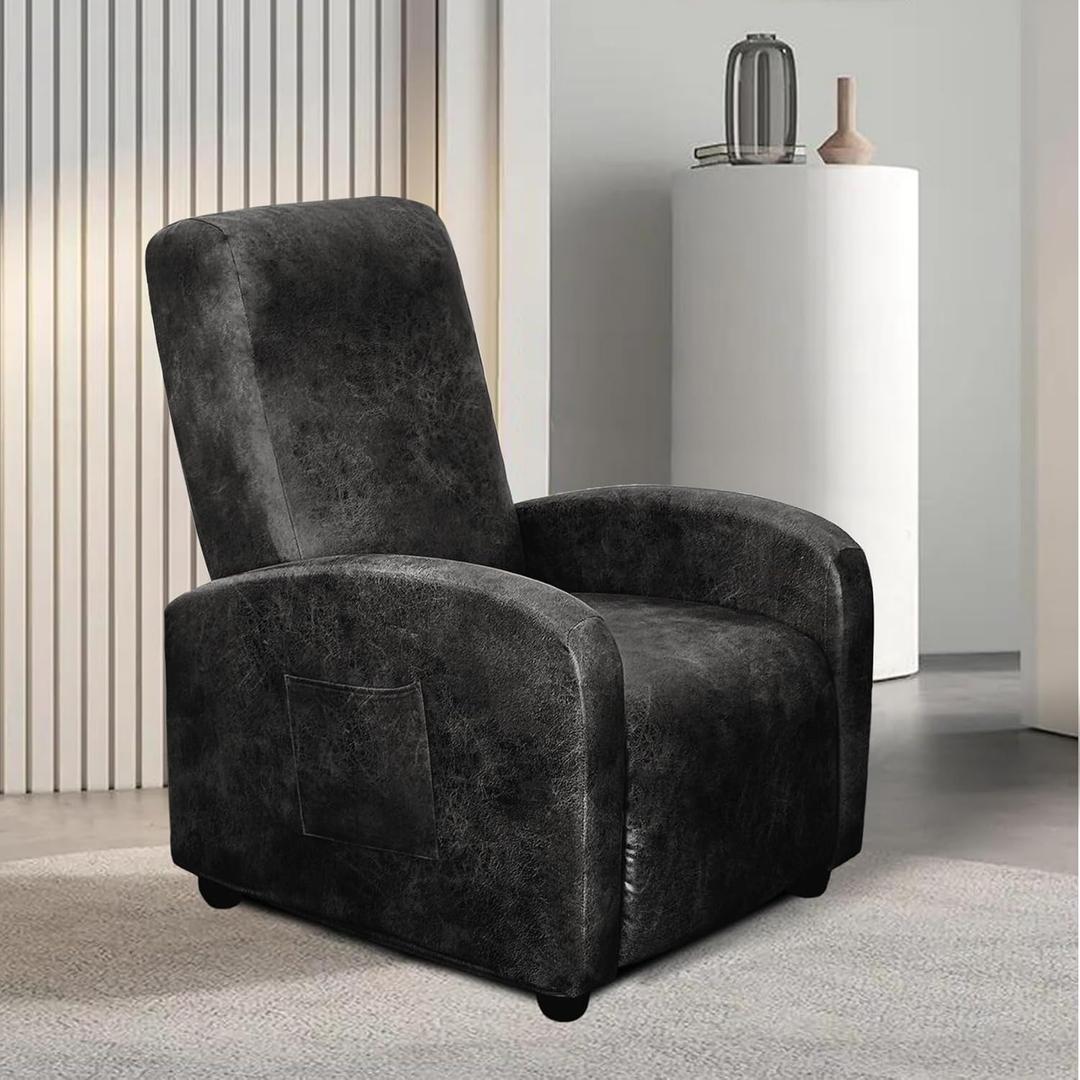 WdFour Leather-Like 4-Pieces Recliner Chair Covers Specifically for Small Adjustable Reclining Chair with 1 PC Pillowcase, Slipcover Recliner Couch Cover for Kids Dogs Pets,Black (Medium)