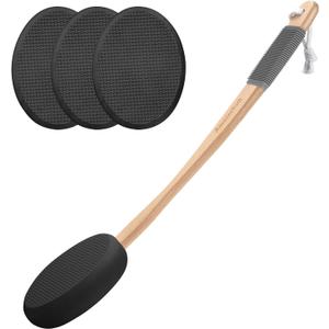 AmazerBath Lotion Applicator for Back, Feet, 4 Replacement Pads with 17" Curved Handle, Back Sunscreen Applicator for Kids, Elderly, Women, Apply Skin Cream Medicine Moisturizer Tanner, Black