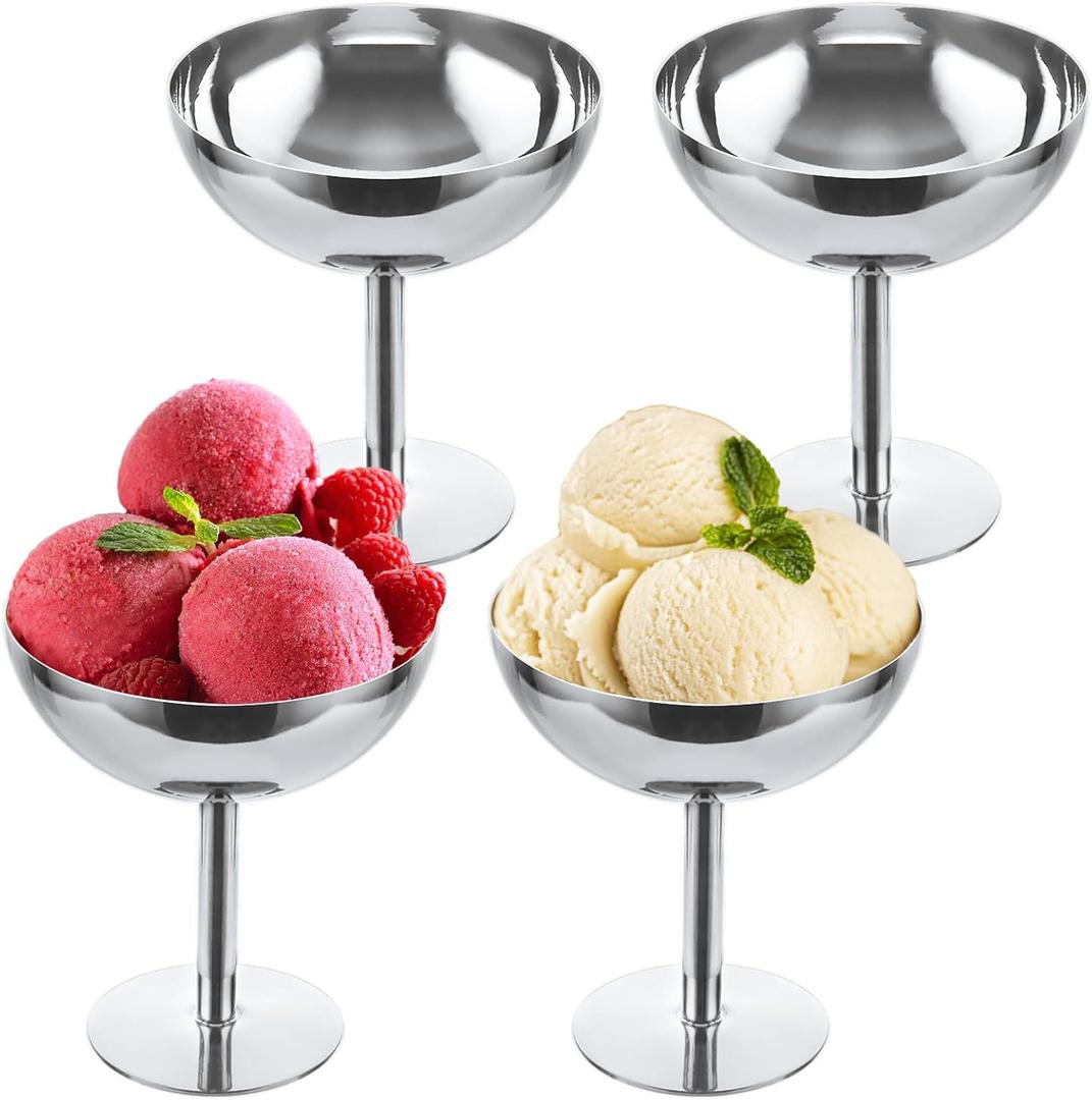 MIVIDE 4 Pack Ice Cream Cups, Ice Cream Bowl, Stainless Steel Dessert Cups Serving Dessert Bowls Silver Coupe Glasses for Pudding Dessert Frozen Yogurt Fruit