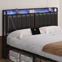 King Size Upholstered Headboard with LED Lights & Charging Station, PU Upholstery, King Headboard Only, Height Adjustable, Attach Frame, Sturdy and Stable, Easy Assembly