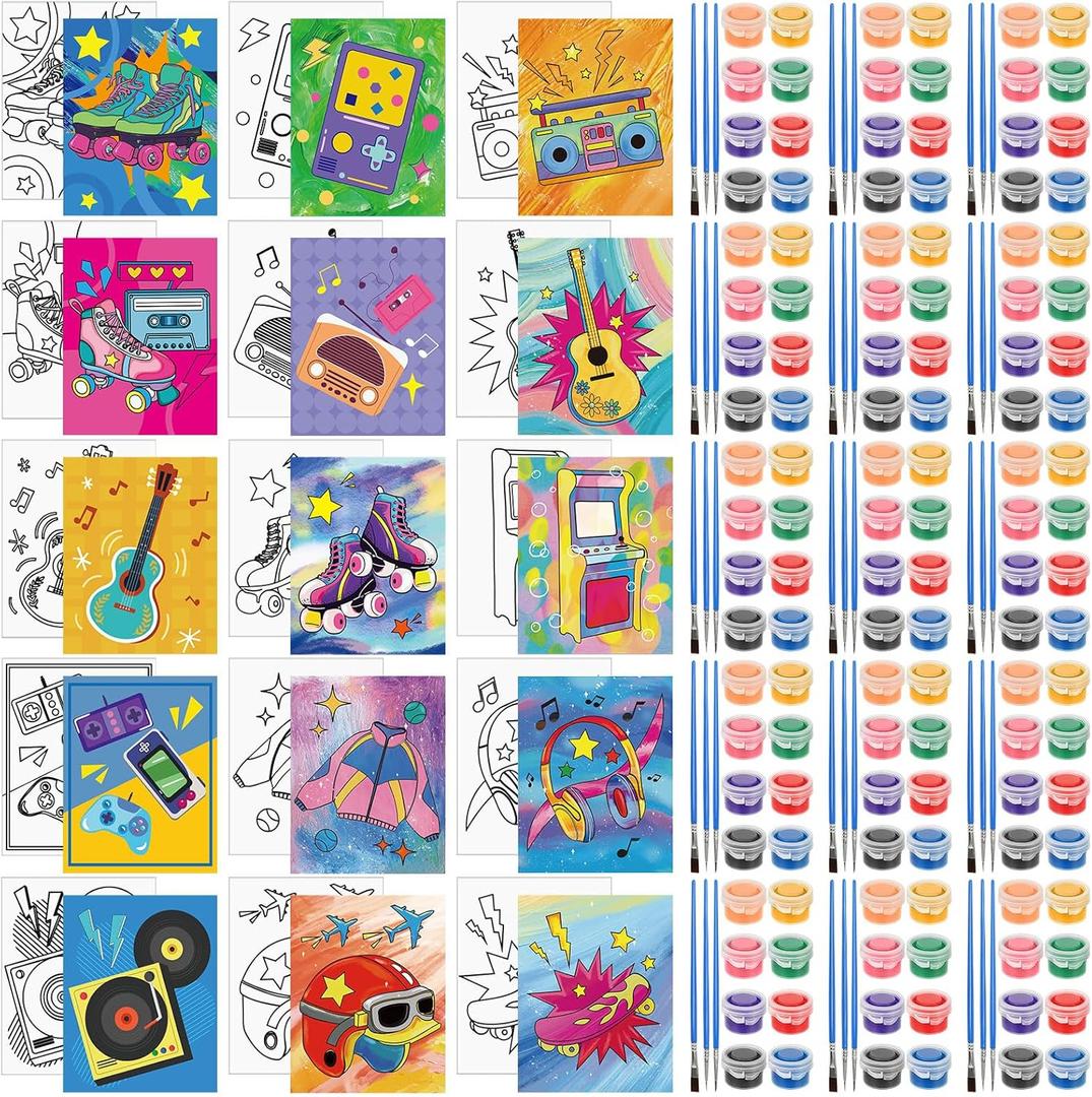 Sherr 15 Pack 75 Pcs Pre Drawn Painting Canvas for Adults 8 x 10 Inch Pre Painted Canvas Sip and Paint Party Favors Kit for Adults Paint Party (90s Vintage Style)