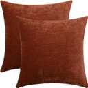 Terracotta Cozy Soft Throw Pillow Covers Decorative Chenille Square Couch Cushion Cases for Sofa Decor, Set of 2, 20 x 20 Inches