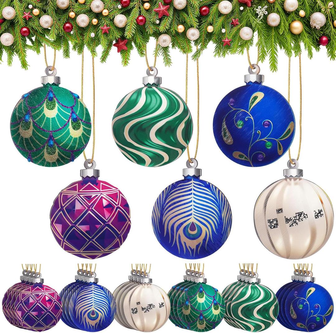 Briwooody 24 Pcs Peacock Wooden Ornaments Set Peacock Blue Purple Green Decor Christmas Hanging Signs with Rope Pendants for Christmas Tree Indoor Home Event Theme Party Decorations