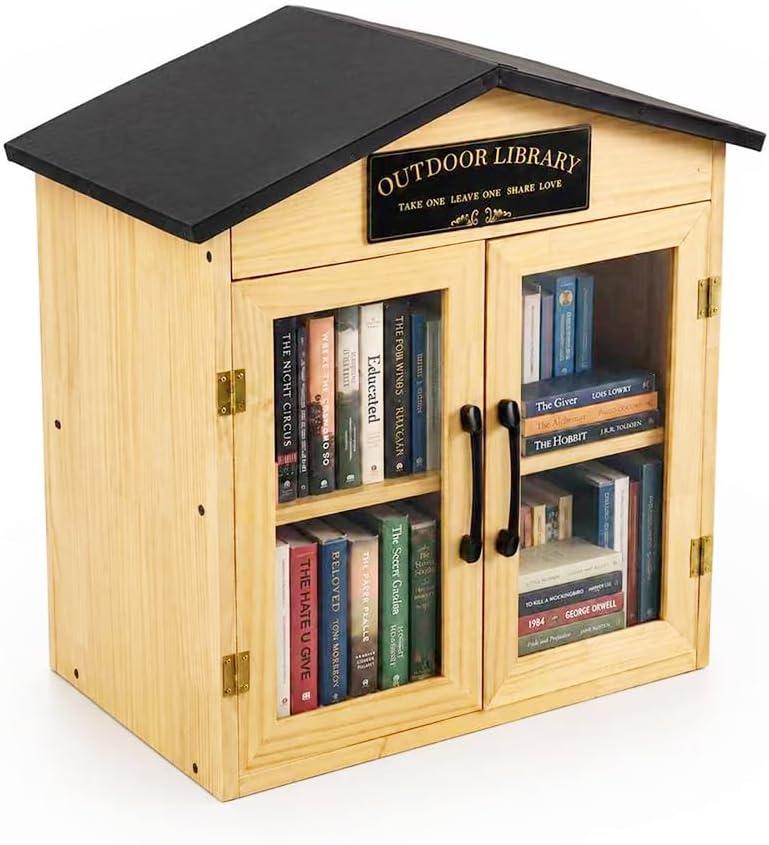 Sino Salected Outdoor Little Library, Outdoor Book Box Storage, Solid Pine Wood with Waterproof Coating & Rust-Proof Hardware for Community, Sharing Books, Flyers, Newspapers, Food and Art
