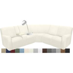 Reclining Sectional Couch Covers Waterproof L Shape Washable Recliner Sofa Cover for L Shaped Sectional Soft Corner Recliner Slipcovers (5 Seater 1 Console Cover, Cream)