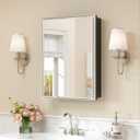 Keonjinn 20" x 26" Medicine Cabinets with Mirror for Bathroom, Brushed Nickel Recessed or Surface Wall-Mounted Aluminum Alloy Framed Beveled Mirror, Farmhouse Bathroom Mirror with Storage Cabinet
