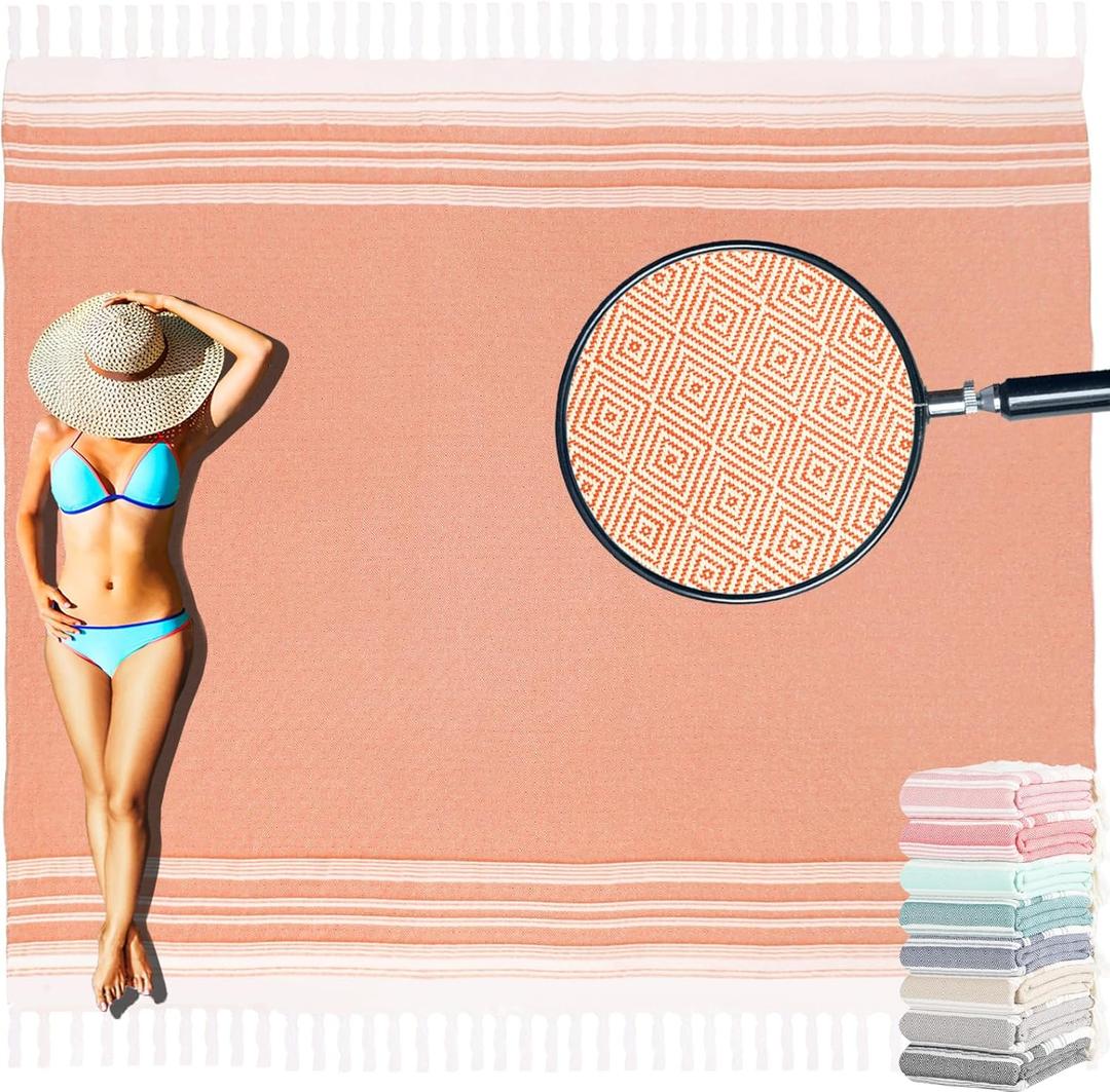 Yongoes Oversized Turkish Beach Towel Blanket Cotton Giant XL Sandproof Towels Huge Linen XXL Extra Large Big Throw Quilt Blankets for Adults Cloud Travel Camping Glamping Accessories Essentials (Extra Large 82"x88"208x224cm, Rustic)