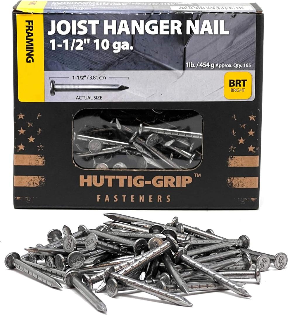 Huttig-Grip 1-1/2 inches Joist Hanger Nail 10 Gauge Bright Finish, 1 lb Pack of 165 Nails