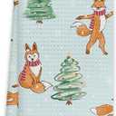 Voatok Christmas Fox Kitchen Towels, Christmas Tree Hand Towels for Bathroom, Blue Christmas Dish Towels Tea Towels for Kitchen, Christmas Kitchen Bathroom Decor, 16x24 Inch