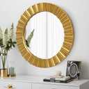 Round Gold Mirrors for Wall Decor 26 Inch, Art Deco Mirror for Bathroom With Geometric Frame, Gold Circle Mirrors Entryway Mirrors for Wall, Modern Wall Mounted Mirror for Bedroom, Living Room
