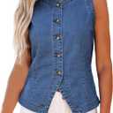 luvamia Denim Vest for Women Sleeveless Strechy Jean Vest Top Button Down Crewneck Casual Summer Western Waistcoat (XX-Large, Medium Blue)