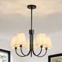 Black 5-Light Farmhouse Chandelier, Large Dining Room Light Fixture with Fabric Shades, Modern Ceiling Hanging Lamp for Kitchen Island Living Room Entryway, Dimmable E12 Base, 22 inches