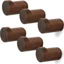 Wood Wall Hooks for Hanging, 6 Pack Rustic Coat Hooks Wall Mount, Handmade Wooden Pegs Hat Hook, Entryway Walls Hanger for Coat Purse, Boho Bathroom Towel Rack (Walnut Wood)