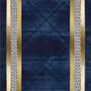 Premium Indoor Area Rug, 6x8ft, Contemporary Simple Geometric and Gold Border Design Navy Blue Rug, Non-Slip Non-Shedding, Comfortable and Casual