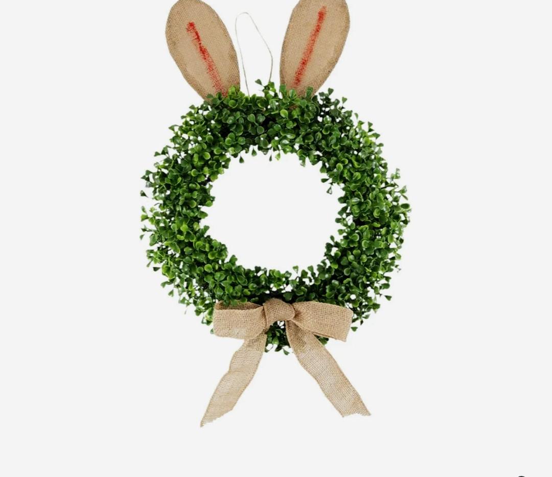 Easter Bunny Wreath Artificial Flower Front Door Wreath with Bowknot Garland for Cafe Farmhouse Decor