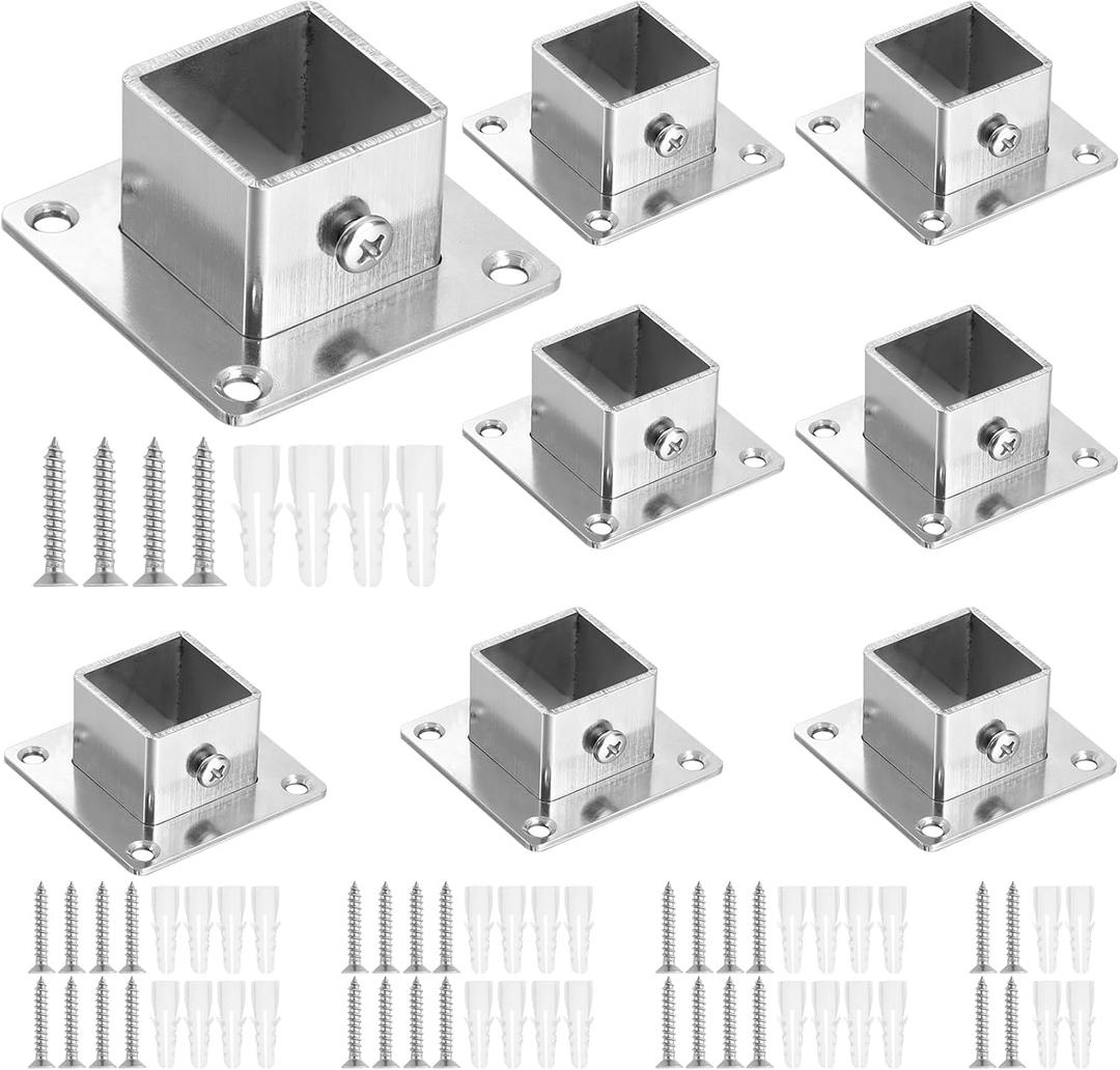 8 Pcs Square Post Bases 1" x 1" Stainless Steel Flange Anchor Bases Heavy Duty Post Brackets for Fence Deck Railing Support