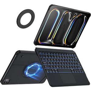 Nillkin iPad Pro 11 inch (M4, 2024) Case with Detachable Keyboard, Adhesive Cover with Keyboard, Magic Trackpad, 7-Color Backlit, Adjustable Stand, Slim Magnetic Backplate with iPad Wall Mount, Black