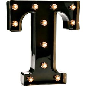 Decorative LED Illuminated Letter Marquee Sign - Alphabet Marquee Letters with Lights For Wedding Birthday Party Christmas Night Light Lamp Home Bar Decoration T, Black