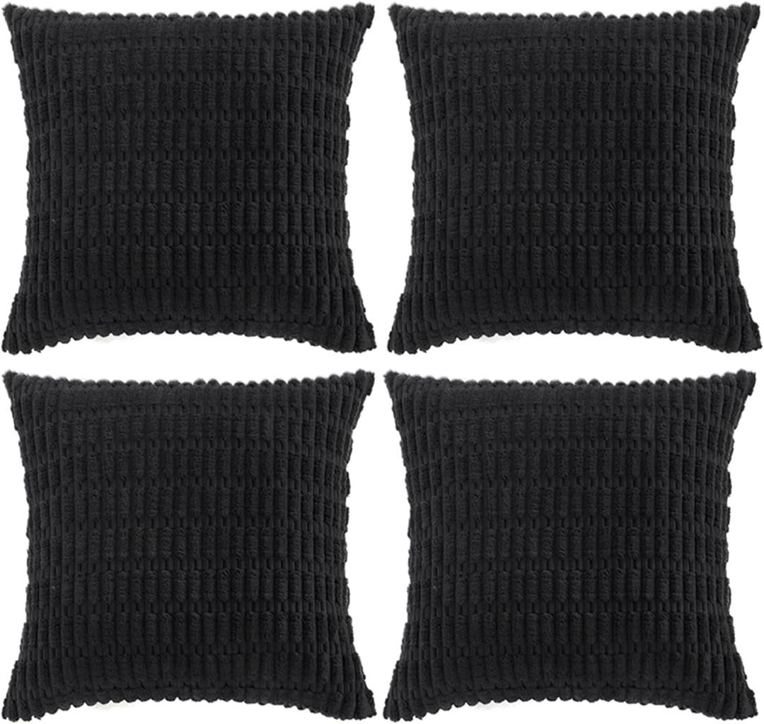 Fancy Homi 4 Packs Boho Black Decorative Throw Pillow Covers 18x18 Inch for Living Room Couch Bed Sofa, Rustic Modern Farmhouse Home Decor, Soft Plush Corduroy Cute Square Cushion Case 45x45 cm
