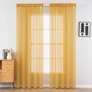 MIULEE 2 Panels Solid Color Sheer Window Curtains Elegant Window Voile Fall Panels/Drapes/Treatment for Bedroom Living Room (54X90 Inches Gold) 