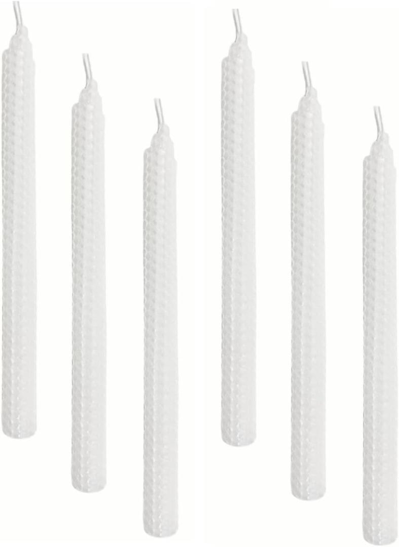 Set of 6 White Taper Candles, Beeswax Candles in 9 inch Elegant Unscented Candlestick, Smokeless Hand Rolled Candlesticks Perfect for Dinner, Party, Wedding or Dcor