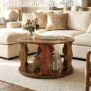 HSH Round Coffee Table with Storage, Wood Coffee Table, Rustic Brown
Farmhouse Small Wooden Tables with Open Storage Shelf, 2 Tier Circle Tables for Living Room, Home Office
