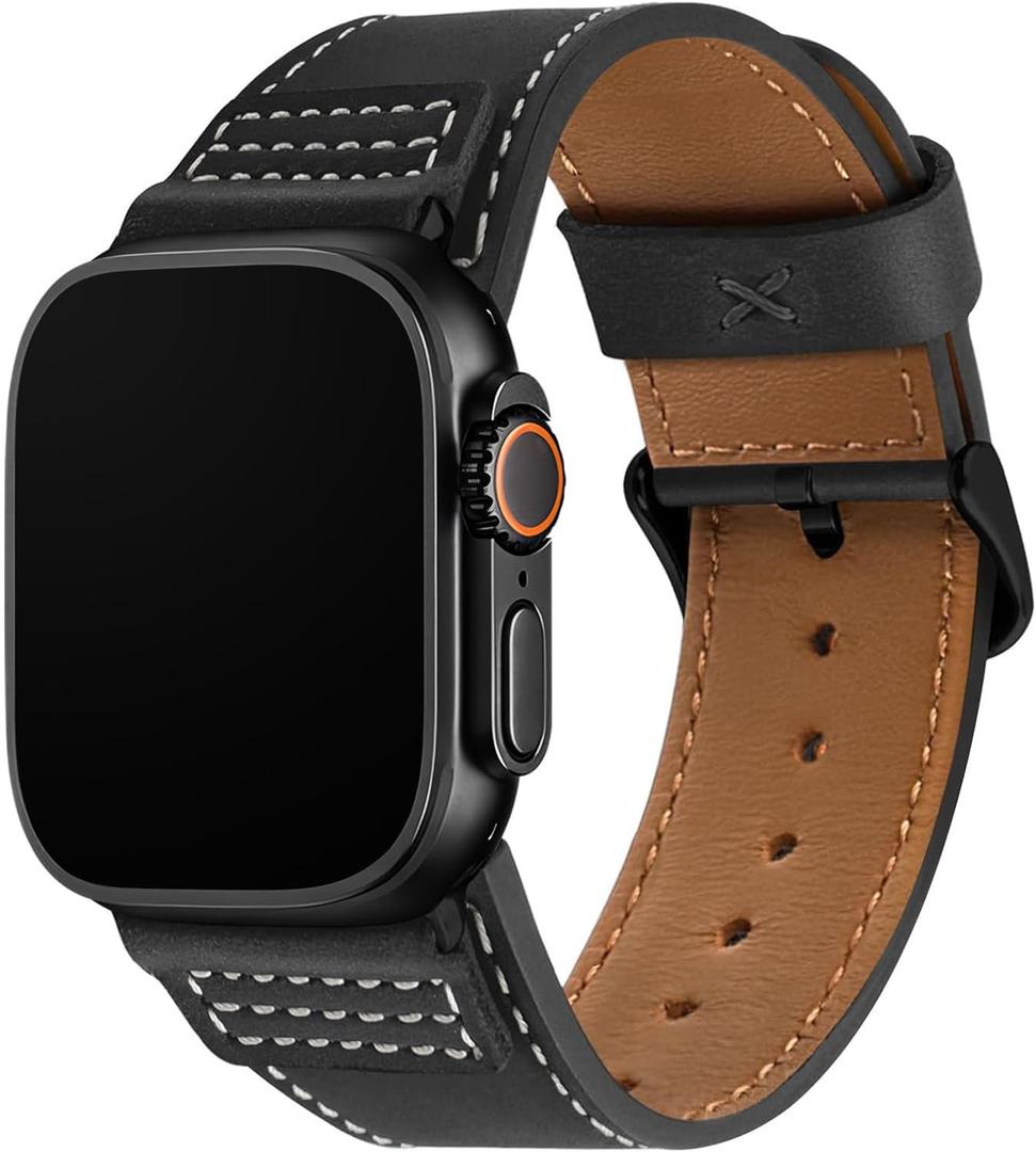Wristitani Leather Bands Compatible with Apple Watch Strap 49mm 46mm 45mm 44mm 42mm 41mm 40mm for Men, Top Genuine Leather Replacement Straps for iWatch Ultra3/2/1 SE3/2/1 Series 11 10 9 8 7 6 5 4 3 (Black)