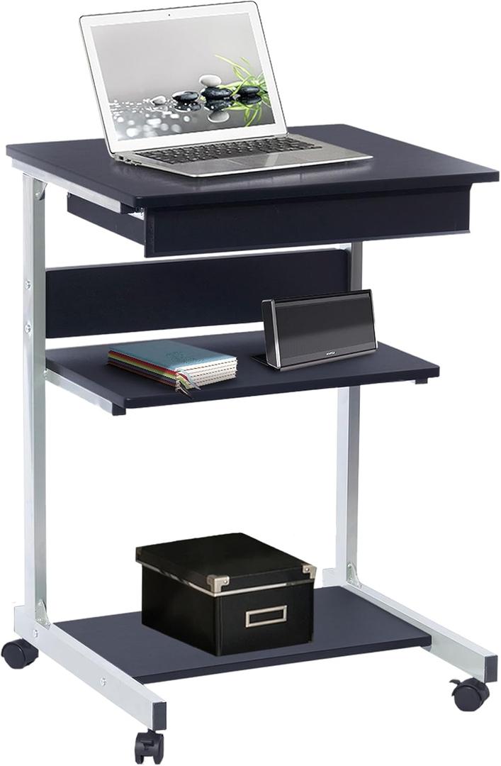 Techni Mobili, Portable Computer Desk, Workstation, Stand with Printer Shelf, Rolling Laptop Cart with Storage, Black Graphite
