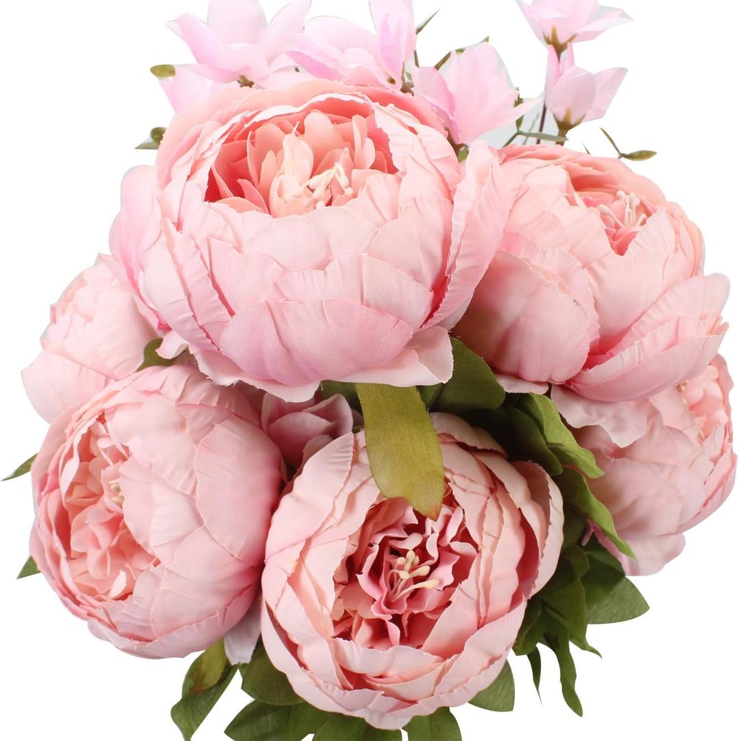 Duovlo Springs Flowers Artificial Silk Peony Bouquets Wedding Home Decoration, Pack of 1 (Spring Light Pink)