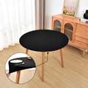 Round Fitted Black Tablecloth with Elastic for 48 inch Tables No Slip Cloth Table Covers Washable Stretchy Table Cloths for Kitchen Dining Outdoor Party