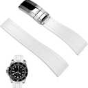 Black FKM Rubber Watch Strap for Men and Women, 20mm 22mm Silicone Watch Band Bracelet with Classic Diving Deployment Buckle Blue Green (White)