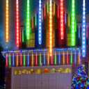 Flacchi Multicolor 20 Tubes Meteor Shower Icicle Light 480 LED Raindrop Lights with Timer Function Cascading Falling Rain Lights for Holiday Party Christmas Decorations (4 in 1 Multi-colored)