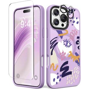 2 x GVIEWIN Magnetic for iPhone 16 Pro Max Case Compatible with Magsafe, [Screen & Camera Lens Protector] Fashion Pattern Translucent Shockproof Phone Cover for 16 Pro Max 6.9" (Art Eye/Purple)