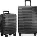 U.S. Traveler Boren Expandable Hardside Rugged Travel Luggage with 8 Spinner Wheels, Black, 2-Piece Set, 2-Piece Set, USB Port in Carry-On