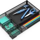 Desk Drawer Organizer, Office Desk Organizer Tray with 5 Dividers, Pen Pencil Drawer Organizer for Office Supplies, Desktop, Bathroom, Kitchen, Makeup, Vanity (1PC-Black-Large)