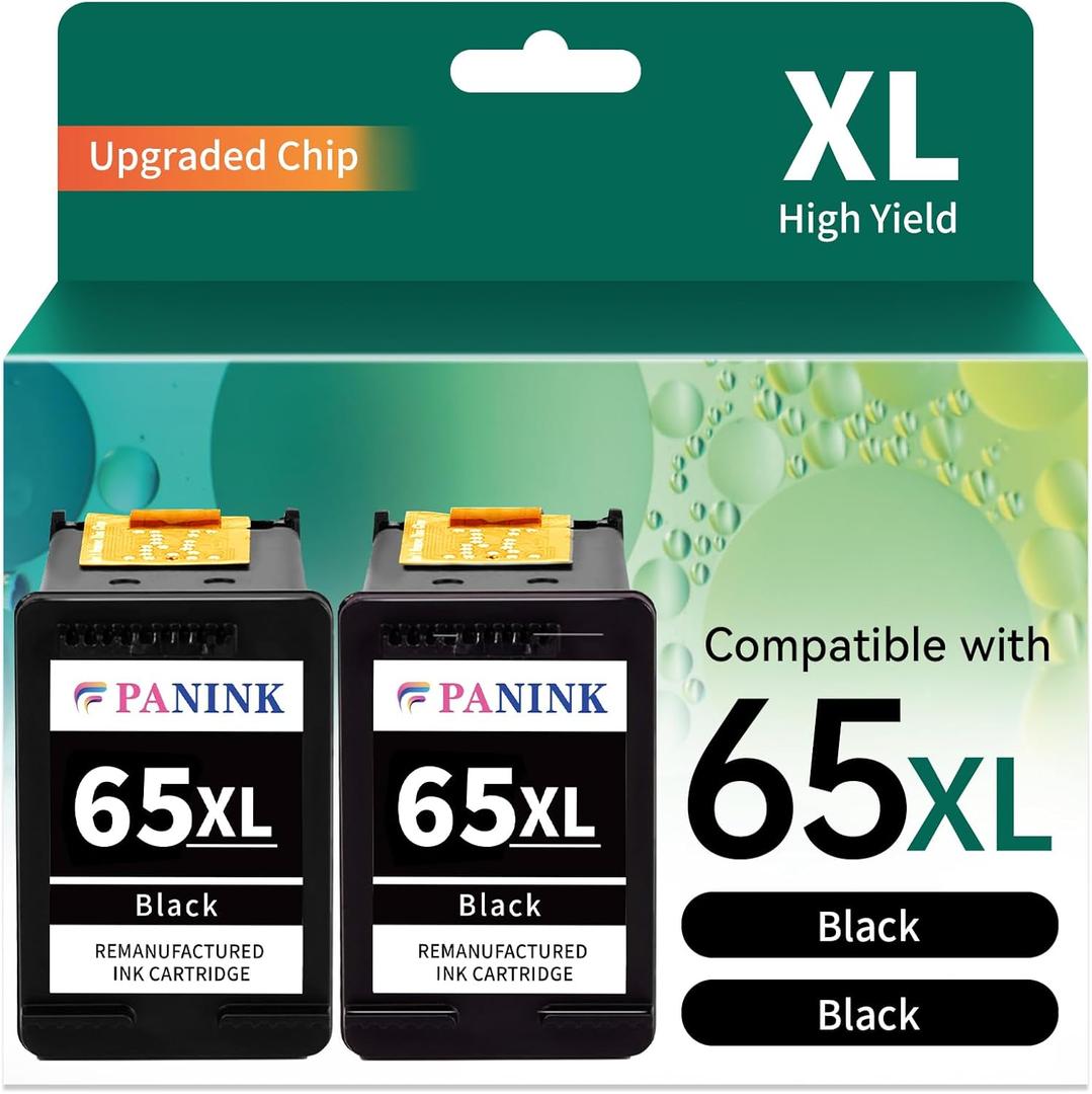 Remanufactured Ink Cartridge Replacement for HP Printer Ink 65 XL HP 65 Ink HP65 65XL Black Ink Cartridge for HP 3755 3752 2655 3722 3758 2652 5055 5052 5058 Printer (2 Black)