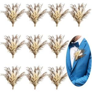Fabbay 10 Pcs Boho Dried Flower Boutonniere for Men Wedding Mini Dried Flower Bouquet Pocket Boutonniere for Groomsmen Groom Wedding Ceremony Anniversary Dinner Party Decorations