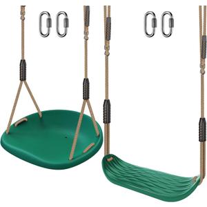 SELEWARE 2 Pack Heavy Duty Plastic Swing Seats with Adjustable Rope & Quick Connect, Replacement Swing Set Accessories for Kids and Adults, Indoor/Outdoor Backyard Playground Tree Swing, Green