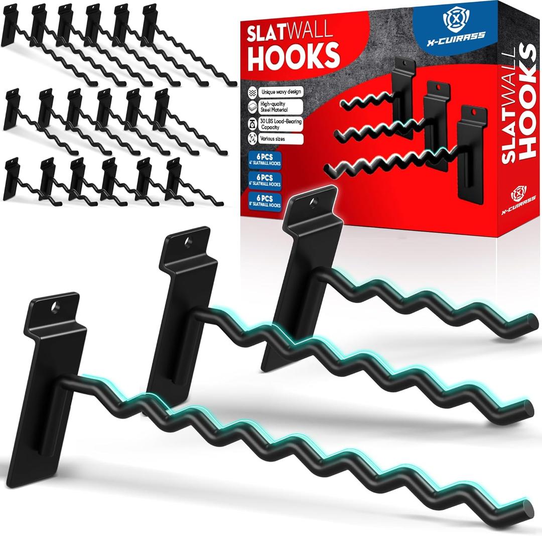 [Upgraded] Slatwall Hooks with Multi Size, Heavy Duty Steel, Firmly & Durable, 30LBS Load- Bearing Capacity, Tool Hanging for Slatwall of Store, Garage, Display Hooks for Retail