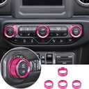 JeCar Air Conditioner Radio Switch Knob Cover & Headlight Knob Cover Aluminum Alloy AC Button Trims Compatible with Jeep Wrangler 2018-2023 JL JLU & 2020-2023 Gladiator Specific Dial Panel, Magenta
