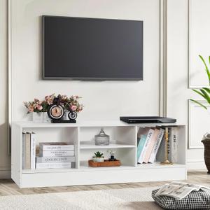 KIOMIMI White TV Stand, Modern 47.2’’ Entertainment Center with Storage Cabinets for 65 inch TV, Media Console for Living Room, Bedroom, Office
