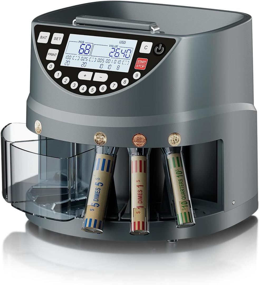 Aneken Coin Counter and Sorter with TFT Display - Accurate Sorting Machine for 5 Denominations, Smooth Operation at Up to 300 Coins Per Minute, Ideal for Efficient Money Management (Blue)