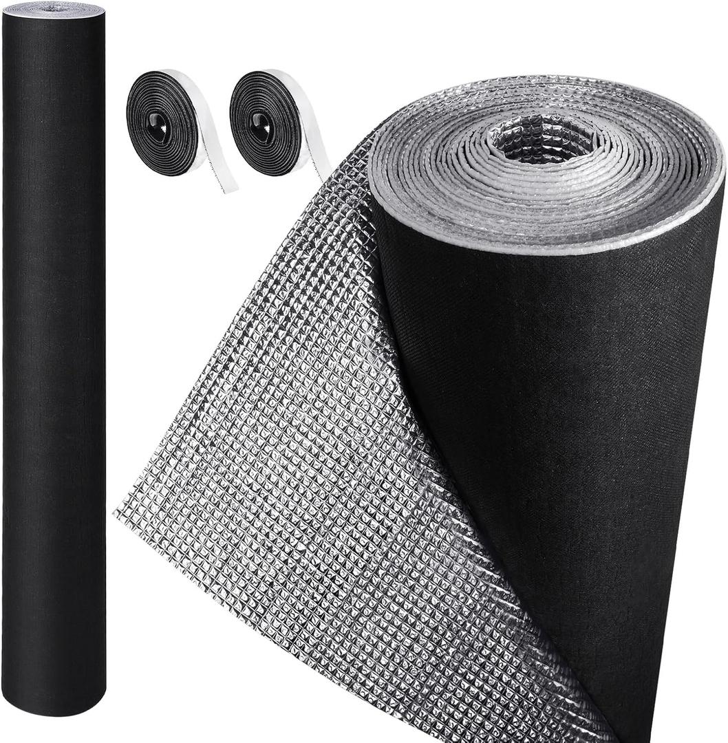 Frienda Double RV Door Window Shade Cover Blackout Reflective Insulation Roll 300 x 48 Inches Aluminum Foil Insulation Kit for RV Garage Roof Door Window Skylight Shade(Black)