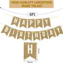 Netnology Pre-Strung Gold Happy Birthday Banner Decorations,12 ft No DIY Gold Glitter Birthday Party Banner Sign Decor for Women Men Girl Boy Party Supplies