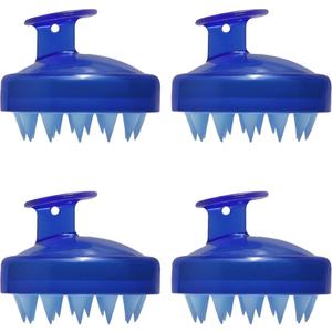 Magik 2-4 Pcs Silicone Scalp Massager Shampoo Brush Head Comb Bristle Hair Scrubber (4 Pack, #1 Dark Blue&Blue)