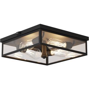 Caftersmark Outdoor Ceiling Light with Motion Sensor 14‘’, Flush Mount Porch Ceiling Light, lear Glass with Dusk to Dawn 4-Light Close to Ceiling Light Fixture for Patio,Porch,Garage