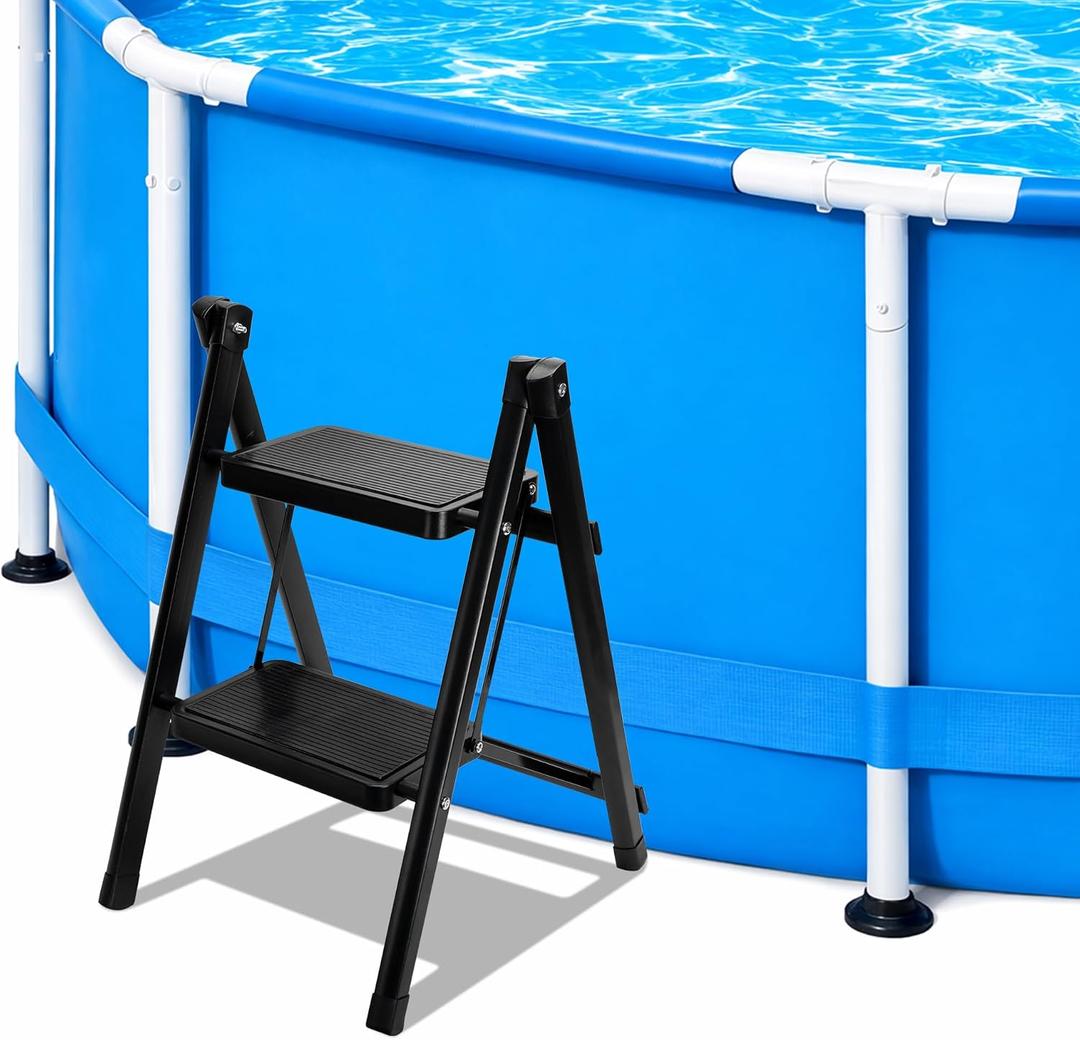 DECOHS Foldable Spa Hot Tub Steps, 2-Step Stool Pool Ladder, Non-Slip Pedal Spa Side Stairs for Outdoor Indoor Home Kitchen Garage Office Patio Deck RV
