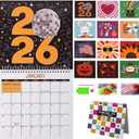 2026 Wall Calendar Diamond Painting Kit - DIY Diamond Art Calendar, 12-Month Flip Wall Calendar, for Holiday Christmas Home Office Decoration