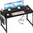 ODK Computer Desk - 48 Inch Office Writing Desk for Home, Student Study Desk with Storage Bag, Headphone Hook & Power Outlets, Modern Simple Table for Bedroom, Black